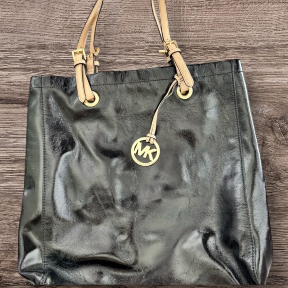 Michael Kors Black and Tan Leather Tote